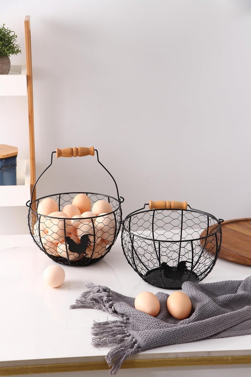 oskas Fresh Eggs Collecting Basket With Handle，Vintage Style Metal Wire Eggs Holder Basket for Countertop Kitchen Storage Bin - Image 4